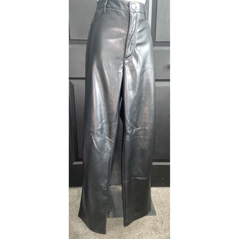 Joie Black Faux Leather Straight Leg Pant Size 12 High-Rise Sleek Chic NWT